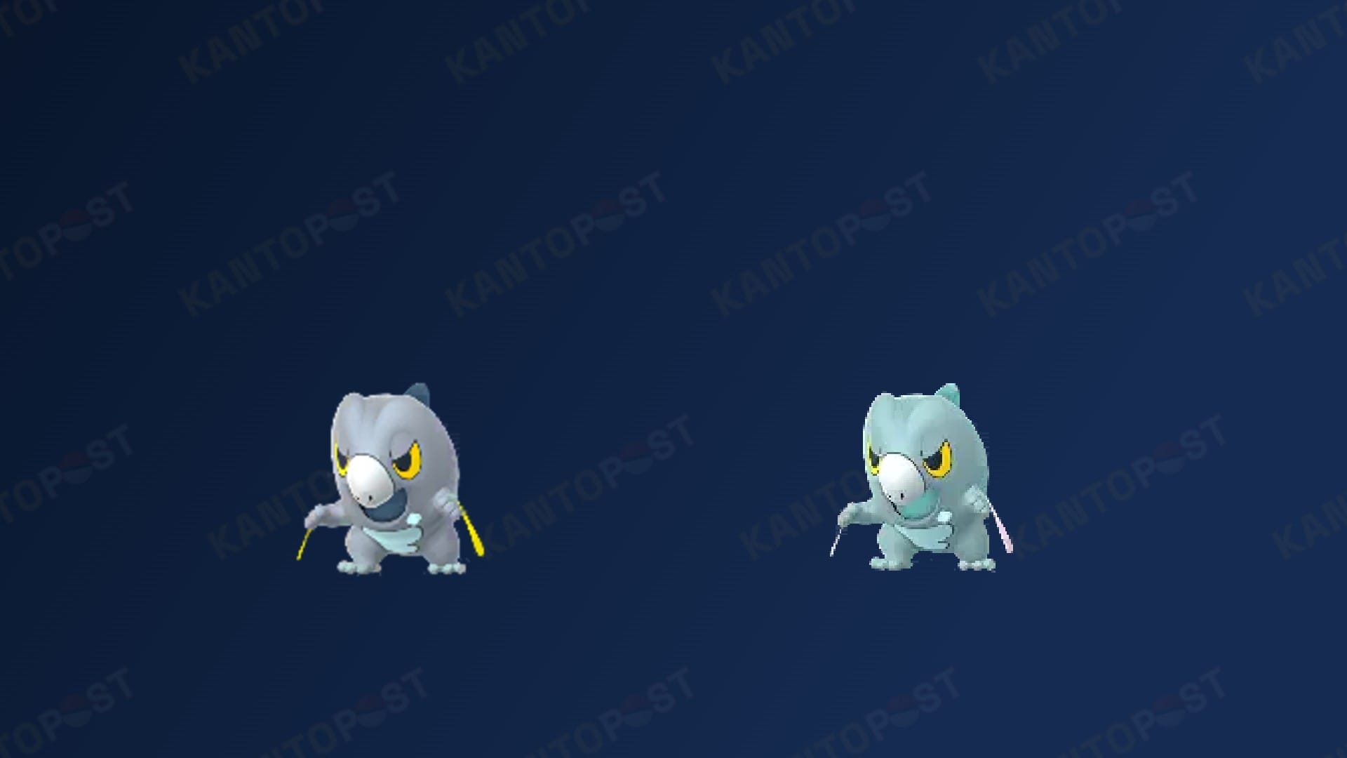 Two models of Frigibax from Pokemon Go Community Day including a normal and shiny form