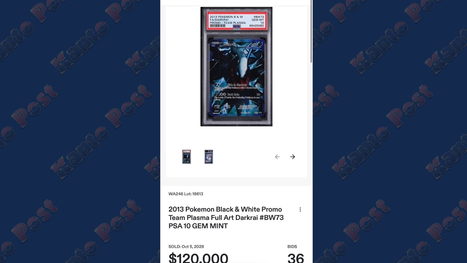 Darkrai #BW73 Pokémon card sold at auction for $120,000 
