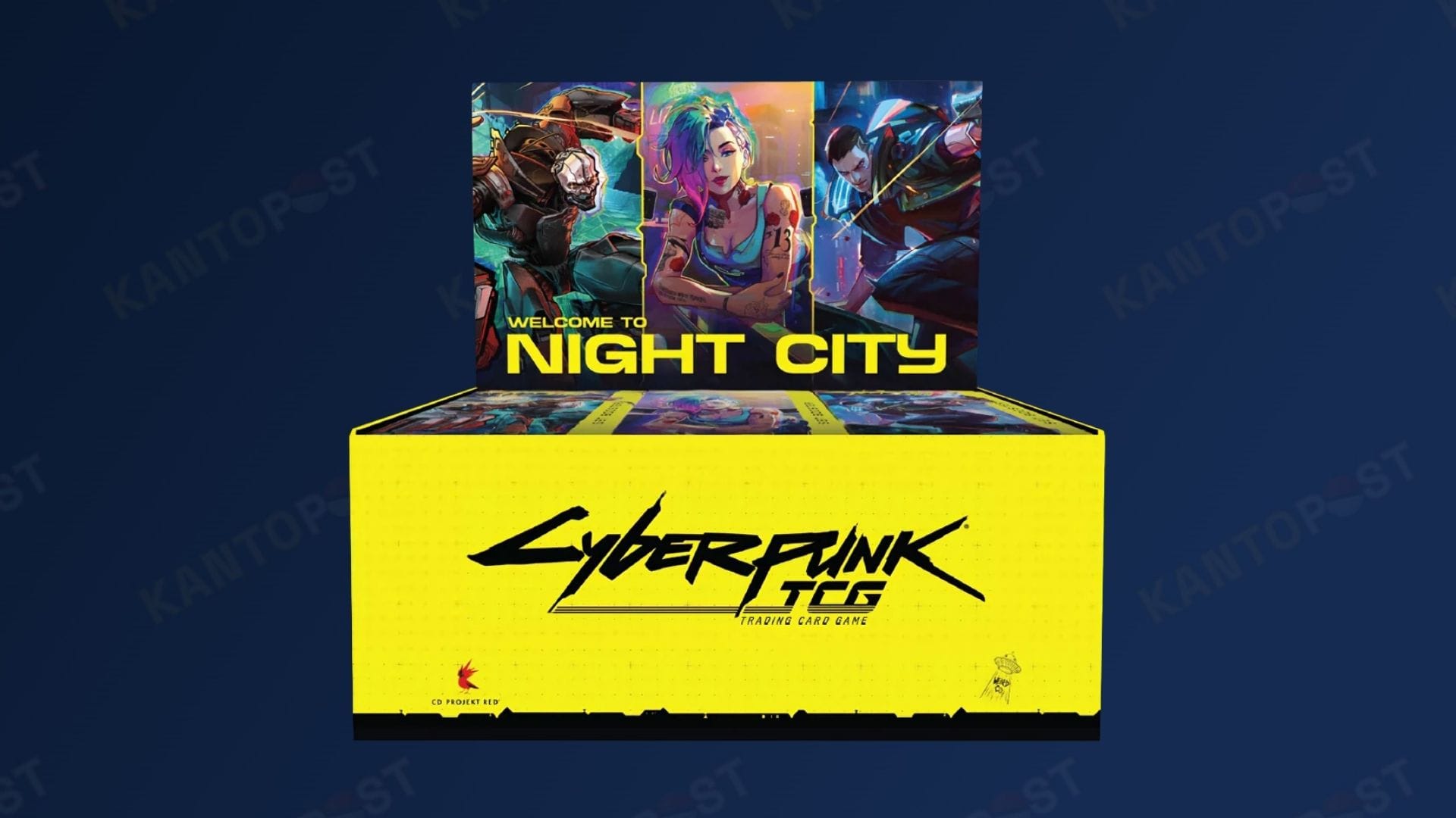 A cyberpunk TCG Welcome to Night City booster box