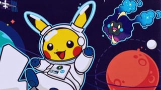 Pikachu in an astronaut costume for the Pokémon TCG accessories with the ESA