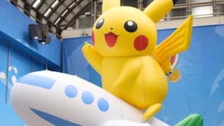 Inflatable Pikachu on top of an airplane for Pokemon store